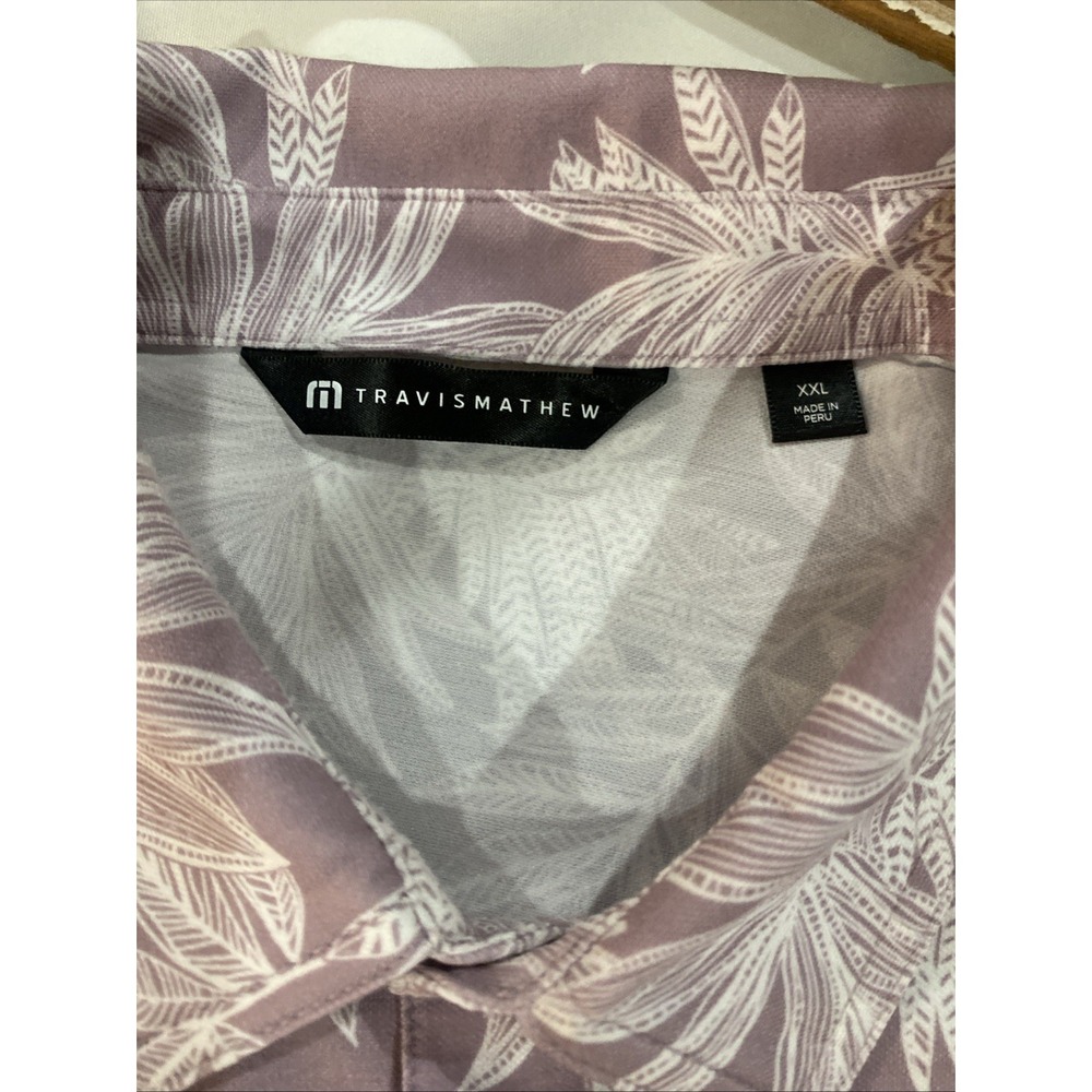 Travis Mathew Golf Polo Men's Size XXL Shirt Sleeve‎ Mauve Floral Leaves Print - Picture 2 of 5